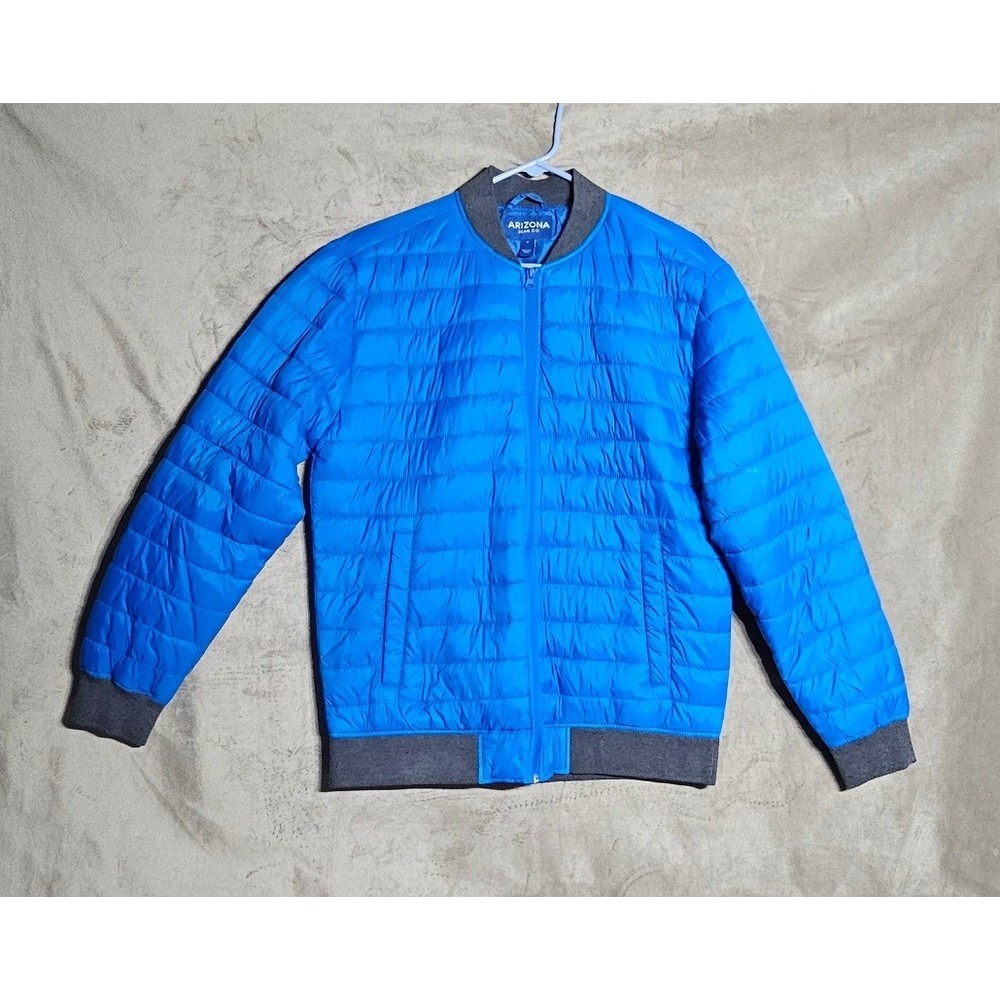 Arizona Jean Co Mens Puffer Bomber Jacket Blue Quilted Zip Up Medium 525-0393